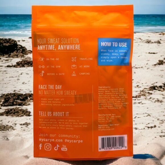 NWT Carpe Sweat Absorbing Face Wipes - Tea Tree Scent - Picture 3 of 3